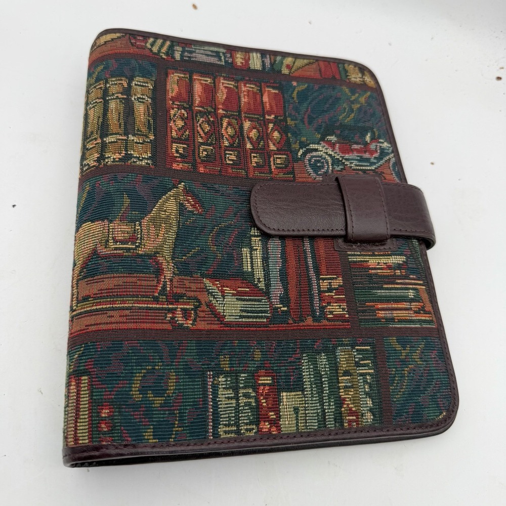 Vtg Daytimer woven jacquard tapestry design Planner 7 Ring Books Equestrian